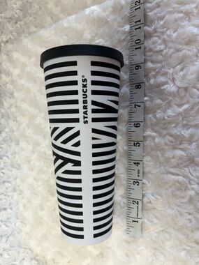 Rare Starbucks Black and White Striped 24 oz Travel Cup tumbler
